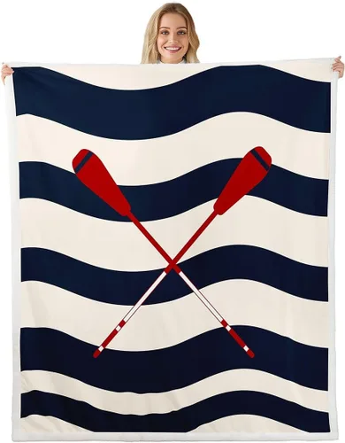 Miniatura 22 de Swim Ring Flannel Blanket All Seasons,Nautical Theme Bed Blanket for Kawaii Home Decor,Navy Blue Stripes Blanket for Kids Girls Sofa Couch,40"x50