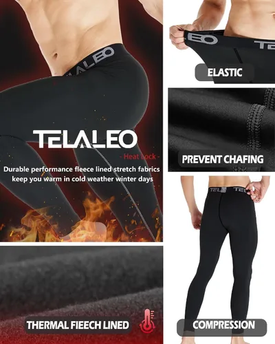 Miniatura 3 de Paquete de 5 o 4 pantalones de compresión térmica para hombre, con forro polar, mallas deportivas para clima frío, ropa de invierno
