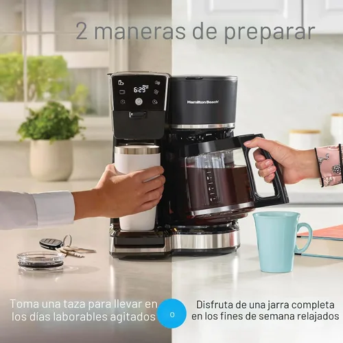 Miniatura 3 de Hamilton Beach Cafetera programable de 2 vías para 12 tazas de café caliente y helado y cafetera de una sola porción, cabezal de ducha AquaFlow