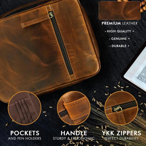 Miniatura 4 de ELIZO Funda de cuero para la Biblia para hombres, funda para la Biblia para mujeres, organizador de transporte, protector de manga envolvente