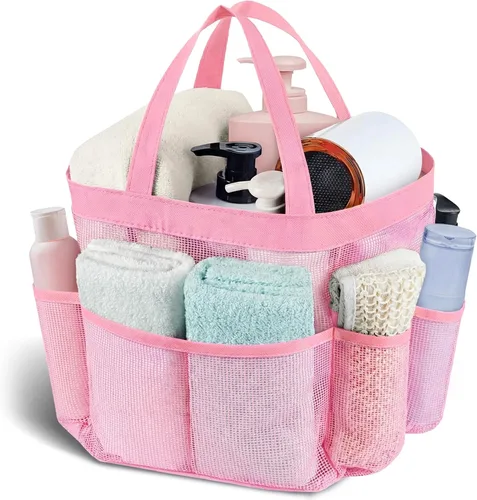Miniatura 20 de Attmu Organizador de ducha de malla portátil, de secado rápido, bolsa de ducha colgante para dormitorio universitario, artículos esenciales de gran
