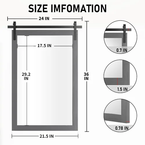 Miniatura 8 de PAIHOME Espejo de baño de granja para sobre el fregadero, espejo de tocador gris de 24 x 36 pulgadas con marco de madera de fresno, espejo rústico
