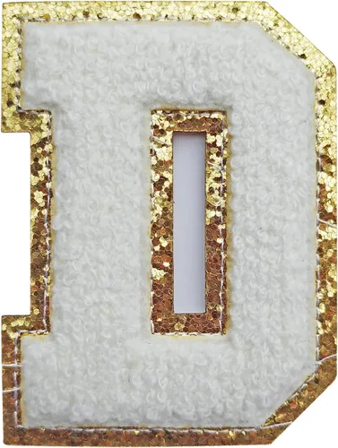 Miniatura 118 de SPRT - Parches de letras de chenilla universitaria con purpurina, parche de letras blancas para planchar con letras del alfabeto para disfraz