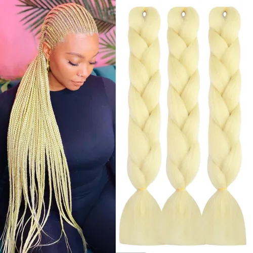Miniatura 2 de Cabello trenzado rubio de 24 pulgadas, 613, extensiones de cabello trenzado jumbo, 3 piezas de trenzas luminosas que brillan en la oscuridad