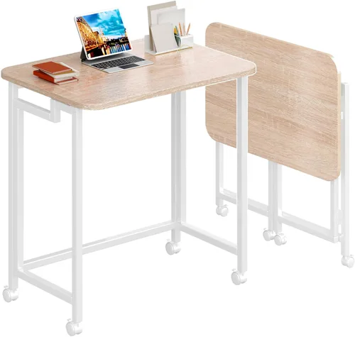 Miniatura 13 de 4NM Escritorio de computadora rodante móvil pequeño de 23.6", mesa carrito plegable para laptop con ruedas, escritorio de oficina portátil para Todo