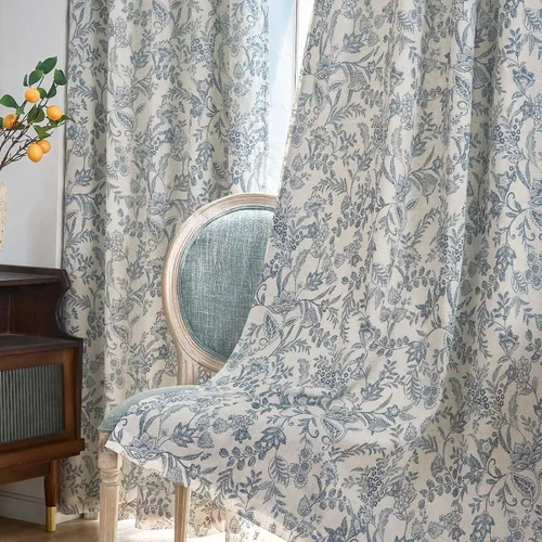 Miniatura 7 de Lazzzy Cortinas de lino de estilo granja con flores azules de 63 pulgadas de largo, con lengüeta trasera, para sala de estar y dormitorio, estampado