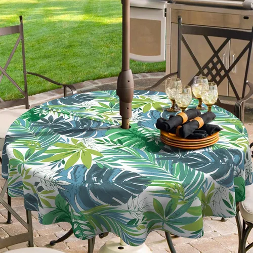 Miniatura 21 de Mantel redondo para exteriores e interiores con cremallera de agujero para paraguas, funda decorativa para mesa circular para jardín del hogar, 60