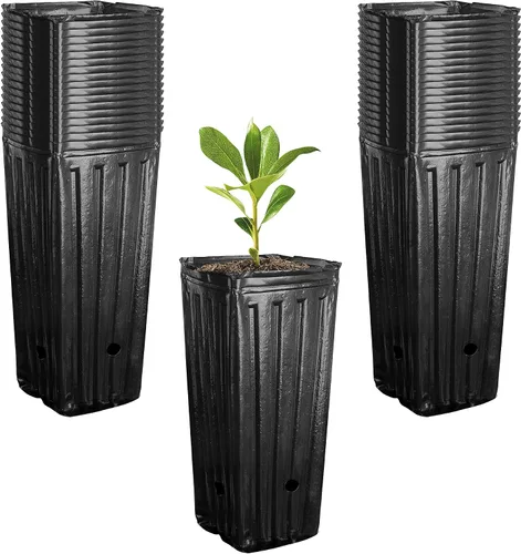 Miniatura 8 de RunNico 50 piezas de macetas de plástico profundas para vivero, macetas de árbol de 30 cm de alto, macetas de contenedor de plántulas negras