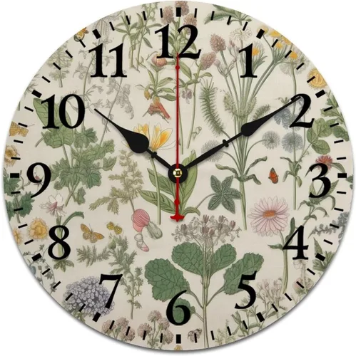 Miniatura 15 de Chinoiserie - Reloj de pared de madera moderno con patrón floral azul y blanco, flores y pájaros, funciona con pilas, con movimiento de cuarzo, azul