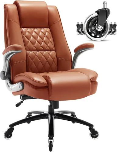 Miniatura 12 de EZAKI Silla de oficina con respaldo alto, brazos abatibles, silla ejecutiva de escritorio para computadora, soporte lumbar integrado, acolchado Beige