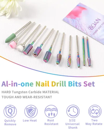 Miniatura 7 de BQAN - Juego de 17 brocas de carburo de tungsteno, brocas profesionales de 3/32 pulgadas para taladro de uñas, uñas acrílicas, manicura y pedicura
