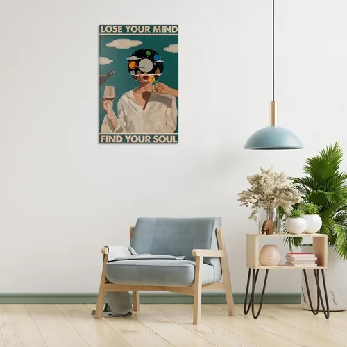 Miniatura 3 de Póster retro con texto en inglés «Lose Your Mind Find Your Soul», arte de pared inspirador para la salud mental, arte abstracto de música cósmica