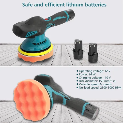 Miniatura 6 de Pulidora inalámbrica para automóvil, kit de pulidores y pulidores portátiles de automóvil de 6 pulgadas con 2 baterías de 2.0 Ah, pulidora de 6