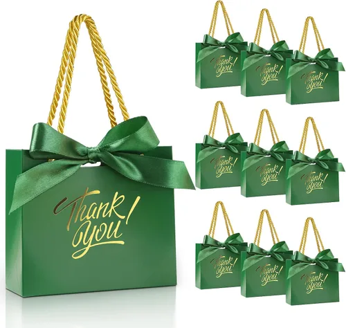 Miniatura 11 de EQOREIIN Paquete de 30 bolsas pequeñas de regalo de agradecimiento con asas 5.5 x 2.4 x 4.7 pulgadas, mini bolsas de regalo marrones con lazo