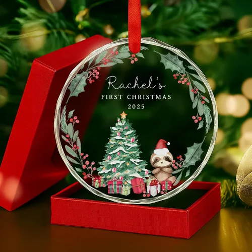 Miniatura 23 de Adorno de cristal personalizado para anuncio de bebé, adorno de Feliz Navidad, abuela y abuelo te veo en 2024, regalo de abuelos promocionados