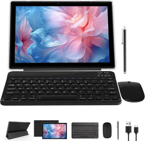 Tableta 2 en 1 con Android 15 de 10 pulgadas, tabletas con teclado y ratón, lápiz capacitivo, 8 GB de RAM 32 GB ROM soporta expansión de 1 TB 2 MP+8