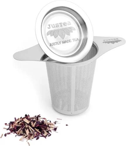 Miniatura 2 de Infusor de té de hojas sueltas con tapa de posavasos de doble uso, colador de té apto para lavavajillas, acero inoxidable 18/8, se adapta a tazas