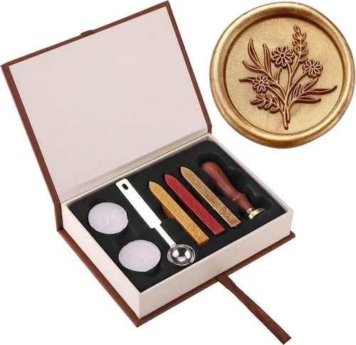 Miniatura 10 de Yoption Kit de sellos de cera, sello de corazón con varillas de cera de sellado doradas, rojas y plateadas, juego de caja de regalo