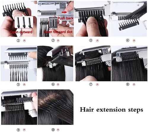 Miniatura 8 de Extensión de cabello humano 6D marrón oscuro 14 pulgadas 10 filas para máquina de 1ª generación Kit/herramienta sin rastro/pistola para salón