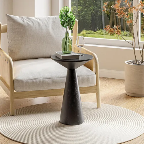 Miniatura 5 de COZAYH Mesa auxiliar pequeña con pedestal de granja, mesa redonda de Martini, soporte de madera para plantas, mesa rústica para bebidas