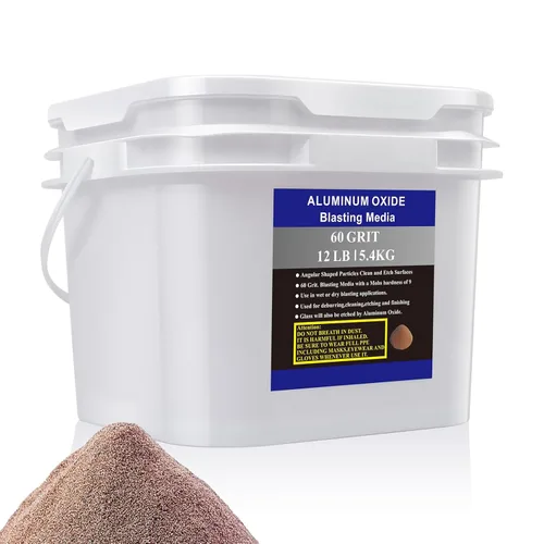 Óxido de aluminio – 12 libras – Medios abrasivos de chorro de arena media a fina para gabinetes de voladura o pistolas de granallado. Grano #60