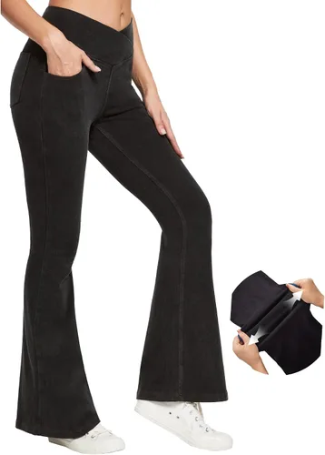 Miniatura 7 de IUGA Jeans de Cintura Alta Acampanados para Mujeres, Jeans Elásticos Acampanados Pull On de Pierna Ancha, Pantalones Leggings Acampanados con Cruz