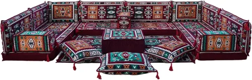 Miniatura 5 de arabicsofa Juego de asientos de sofá árabe granate en forma de U - Sofá modular bajo para sala de estar