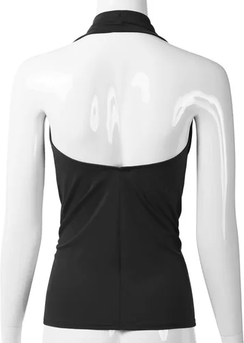 Miniatura 3 de EIMIN Camiseta sin mangas casual con cuello halter drapeado frontal sexy sin espalda (S-3XL), ett006_rojo