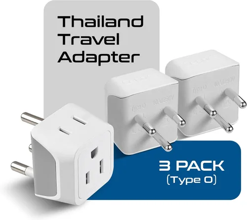 Miniatura 2 de Ceptics Adaptador de viaje para Tailandia con entrada dual de Estados Unidos (Tipo O) ultra compacto, paquete de 3, conexión a tierra segura