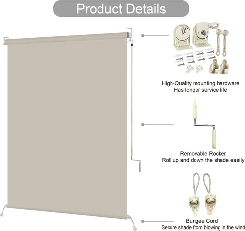 Miniatura 4 de ZY Blinds Persianas opacas para exteriores, sin cordones, impermeables, de tela gris brillante, persianas enrollables para exteriores, protección