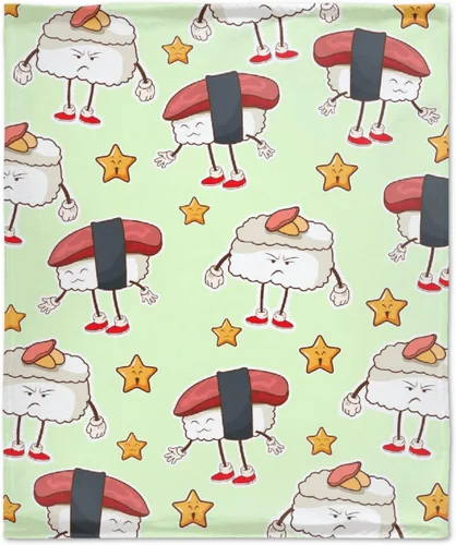 Miniatura 16 de Manta de franela con patrón de sushi de comida para regalo, manta de franela ultra suave y acogedora, manta de forro polar cálida para sofá, cama