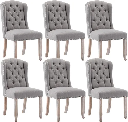 Miniatura 17 de Ya-Home Juego de 2 sillas de comedor copetudas, sillas de comedor tapizadas de lino, sillas de comedor modernas de mediados de siglo con adornos