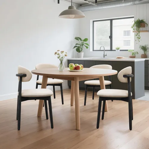 Miniatura 2 de Juego de 2 sillas de comedor de granja, modernas sillas de comedor de madera de mediados de siglo, sillas de comedor tapizadas de tela de granja