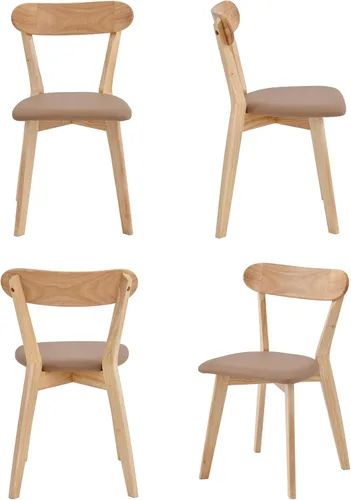 Miniatura 5 de Juego de 4 sillas de comedor tapizadas de madera maciza con asiento marrón acolchado de piel sintética para el hogar, cocina, sala de estar, comedor