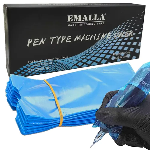 200 bolsas para bolígrafos de tatuaje, fundas para bolígrafos para máquina de tatuaje, fundas para bolígrafos de tatuaje, cinta azul Azul+200 piezas