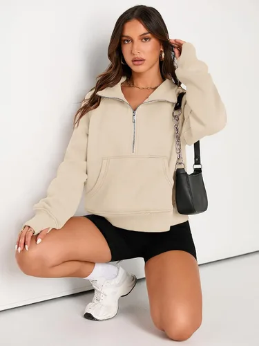 Miniatura 4 de AUTOMET Sudaderas con media cremallera para mujer, sudadera corta de vellón con cremallera de un cuarto, sudaderas con capucha para el otoño, a