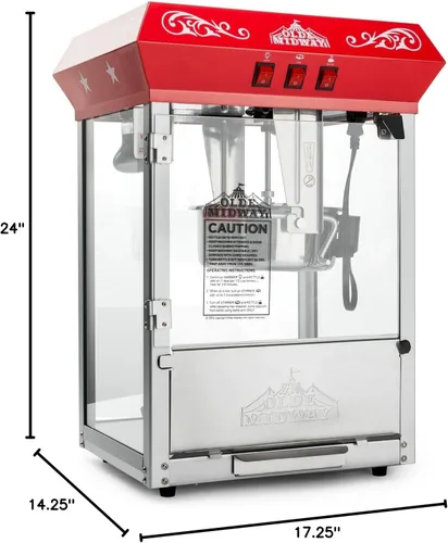Miniatura 8 de Olde Midway - máquina de hacer palomitas estilo clásico, con hervidor de agua grande de 8 onzas, Rojo