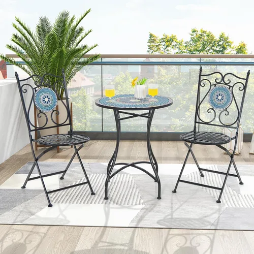 Miniatura 8 de Giantex Juego de 2 sillas plegables para patio, sillas bistró de mosaico con respaldo y asiento redondo, marco de metal resistente, capacidad de 330
