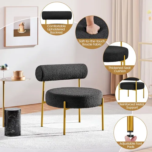 Miniatura 6 de Yaheetech Silla de tocador moderna acolchada con patas doradas para dormitorio, sala de maquillaje, oficina en casa, negro