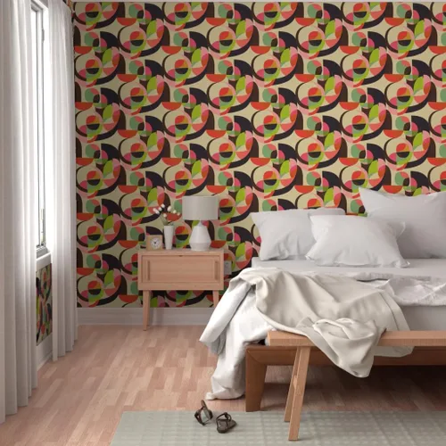 Miniatura 5 de Peel & Stick Wallpaper 12ft x 2ft - Mid Century Midcentury Modern Mod 1950S 1960S Retro Earth Tones Geometric Circles Custom Removable Wallpaper by