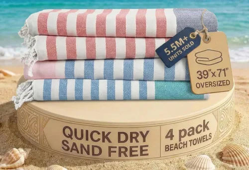 Miniatura 88 de LANE LINEN - Paquete de 4 toallas de playa de gran tamaño, toalla de piscina prelavada, extragrande, de secado rápido y sin arena, toalla de viaje