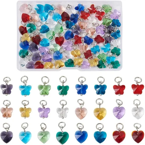 Cheriswelry 96 dijes de cristal de mariposa transparente facetados, colgantes de corazón de amor, adornos colgantes de 51.732 in para hacer aretes,