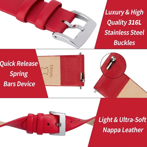 Miniatura 4 de Correas de reloj de cuero de liberación rápida, elegante y ultra suave, correa de reloj de cuero de grano superior para mujeres y hombres, elección