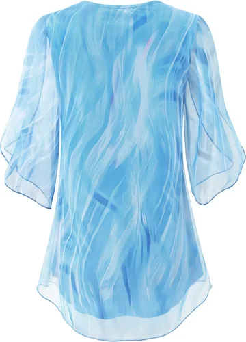 Miniatura 2 de SeSe Code - Blusa de malla para mujer con volantes y manga 34 holgada y elástica