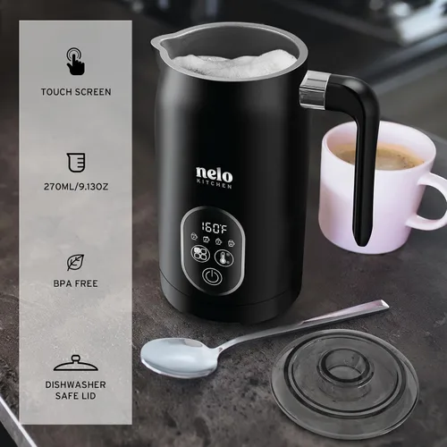 Miniatura 5 de NELO Espumador de leche eléctrico, espumador de leche digital 4 en 1 y vaporizador con control de temperatura en tiempo real, espumador automático