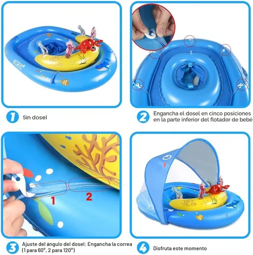 Miniatura 7 de LAYCOL Baby Pool Float with Canopy UPF50+, 120°Adjustable Sun Protection and Anti-Tip Safety Seat, Inflatable Toddler Floaties Infant Pool Float Azul