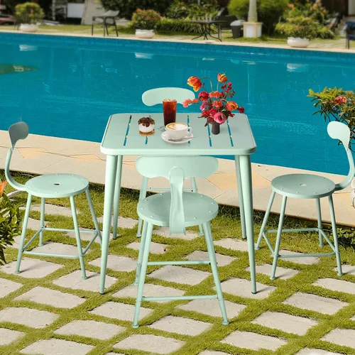 Miniatura 5 de Mesa de comedor moderna cuadrada de metal para 4 personas para exteriores e interiores, hogar, cafetería, bar, oficina, escritorio, reunión, césped