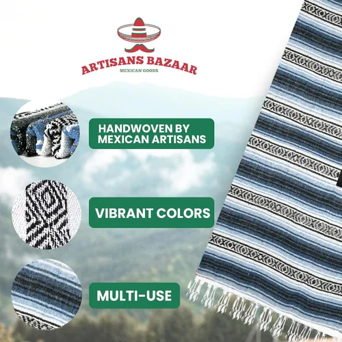 Miniatura 114 de Artisans Bazaar Poncho tradicional mexicano de Baja para hombres y mujeres, auténtico sarape de Gaban, manta de vaquero Pancho Jorongo