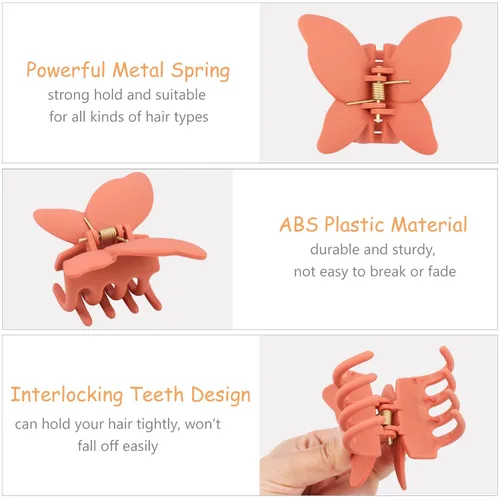 Miniatura 4 de 12 pinzas para el cabello con garra de mariposa de 2.6 pulgadas, antideslizantes, mandíbula mate, 12 colores, fuerte sujeción de mariposa