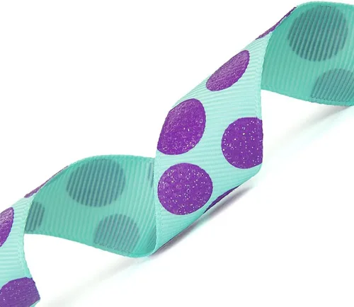 Morex Ribbon Sugar Dots - Cinta de grogrén con purpurina, 7/8 pulgadas por 20 yardas, aguamarina/lavanda (98805/20-612)